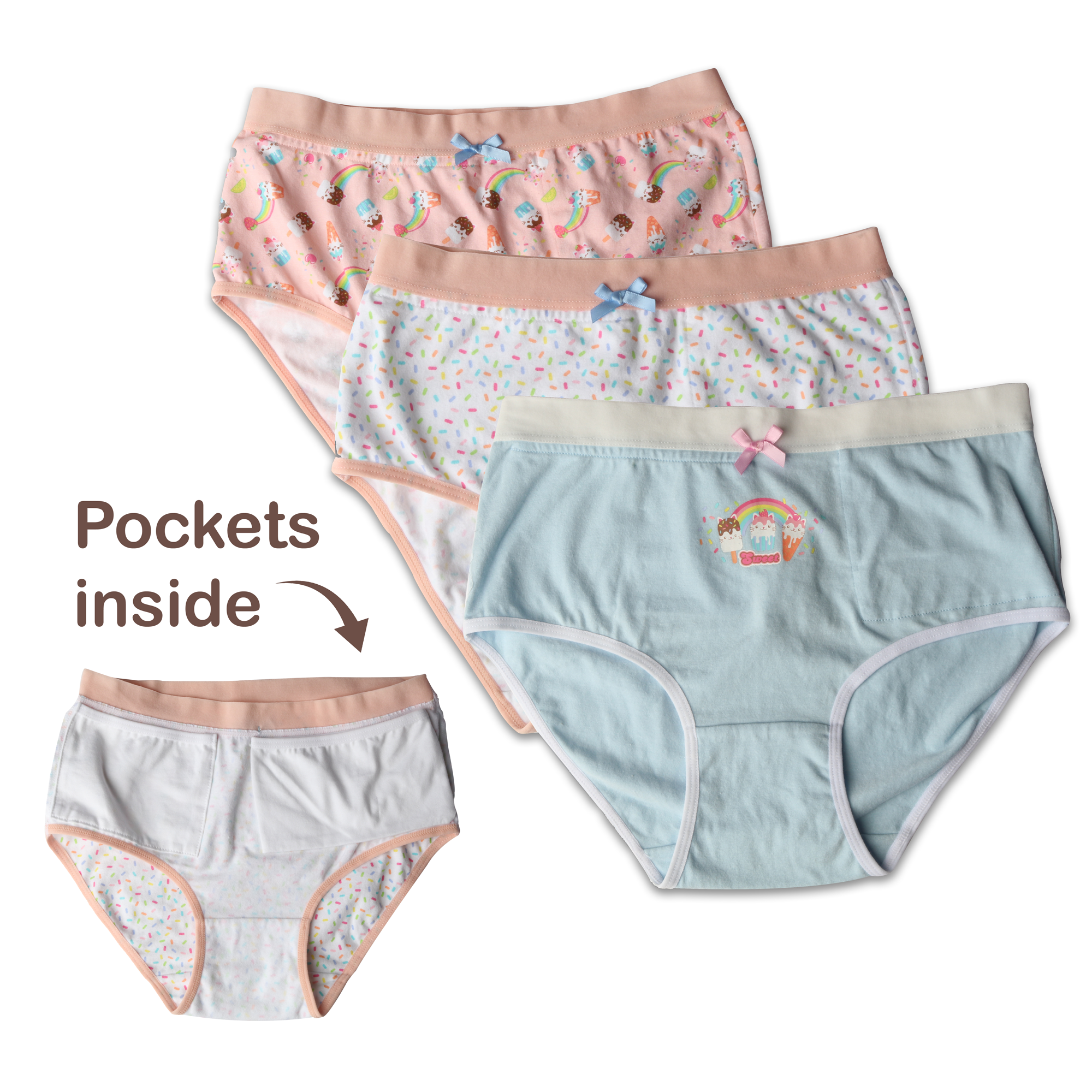 My Private Pocket Underwear for Girls - Variety 3 Pack - Bedwetting Store